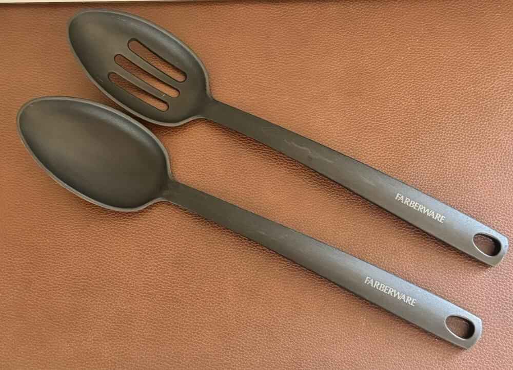 Farberware Slotted & Solid Spoon Black Plastic Nylon Kitchen Cooking Utensil